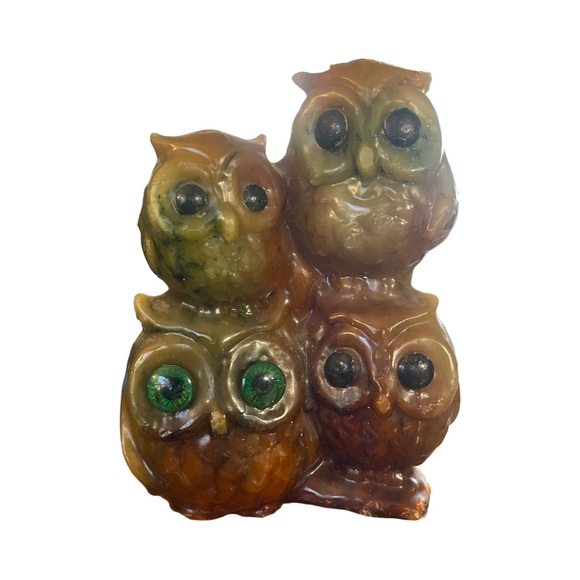 VTG Retro GROOVY 70s Avacodo/Orange Stacked Owl HALLOWEEN Wax Candle - Picture 1 of 9